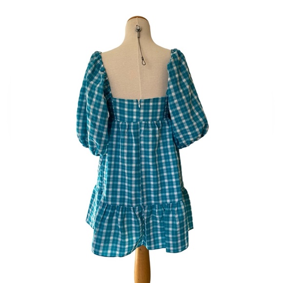 Amanda Uprichard Puff Sleeves Plaid Mini Dress Medium - Picture 4 of 7